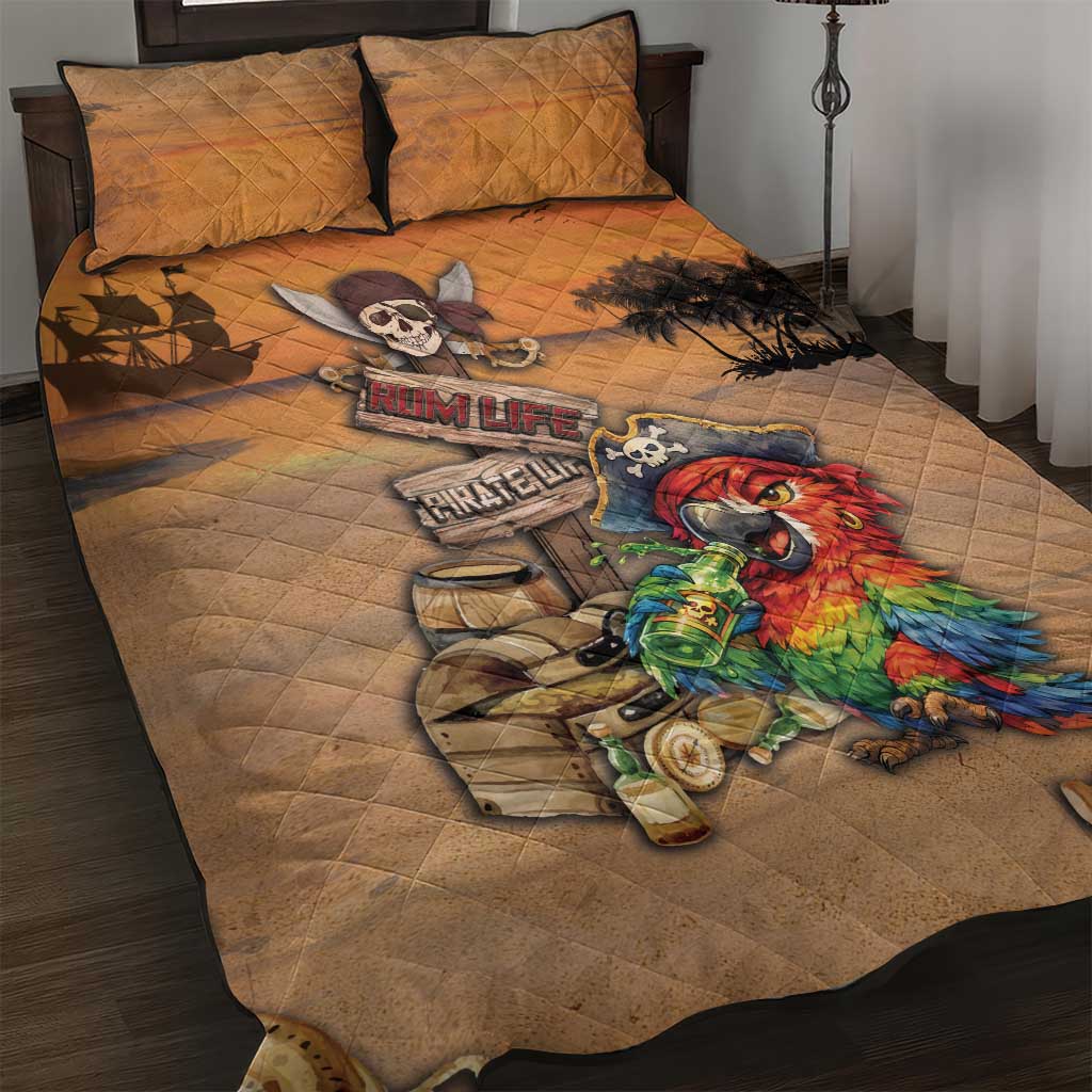 Drunken Pirate Parrot Quilt Bed Set Tropical Vibe