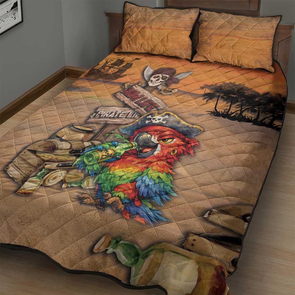Drunken Pirate Parrot Quilt Bed Set Tropical Vibe