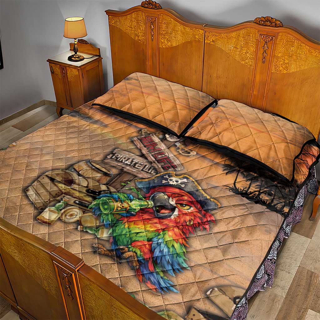 Drunken Pirate Parrot Quilt Bed Set Tropical Vibe