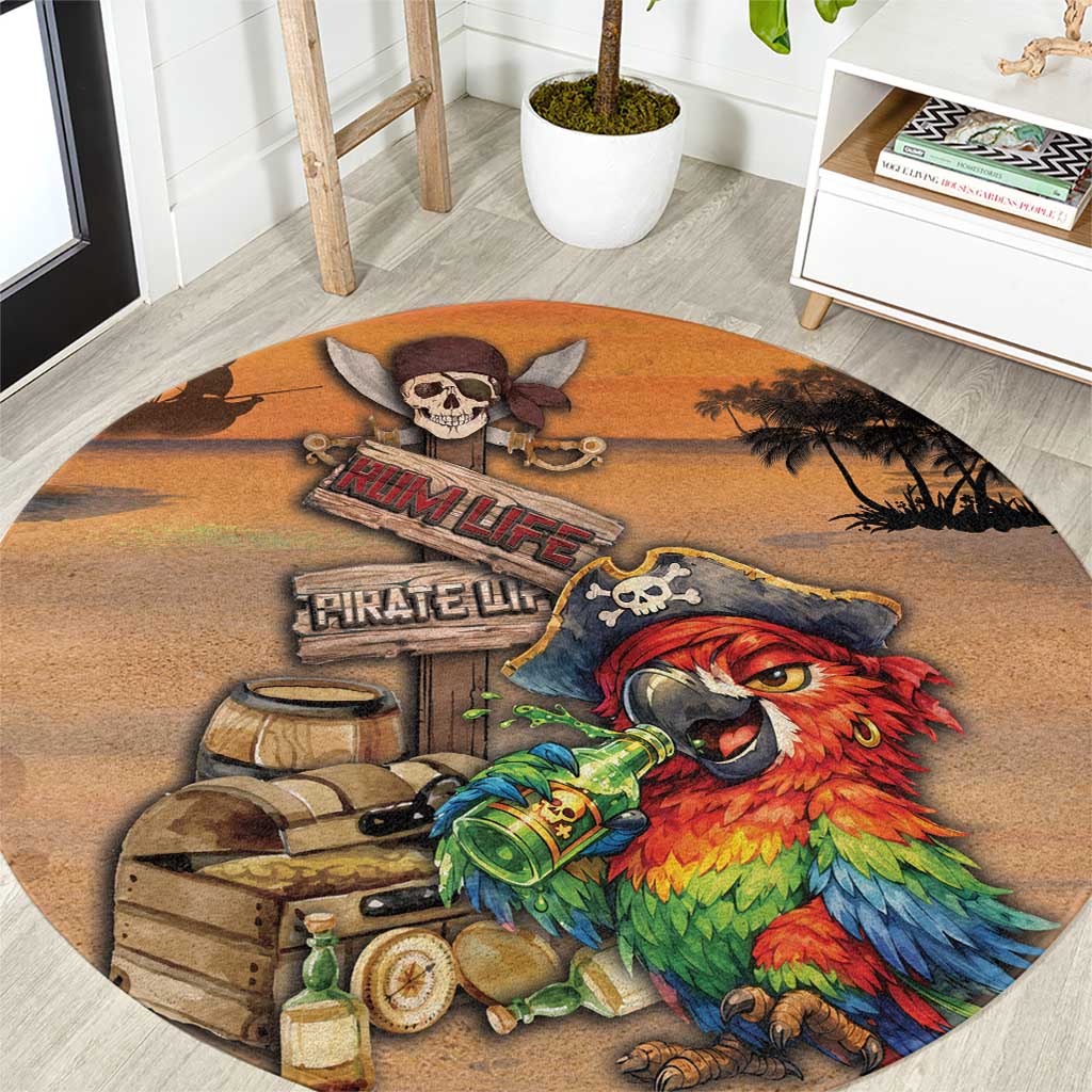 Drunken Pirate Parrot Round Carpet Tropical Vibe