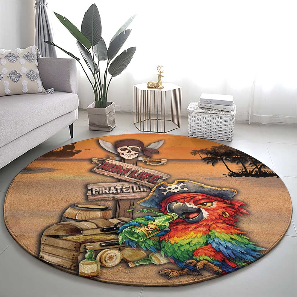 Drunken Pirate Parrot Round Carpet Tropical Vibe