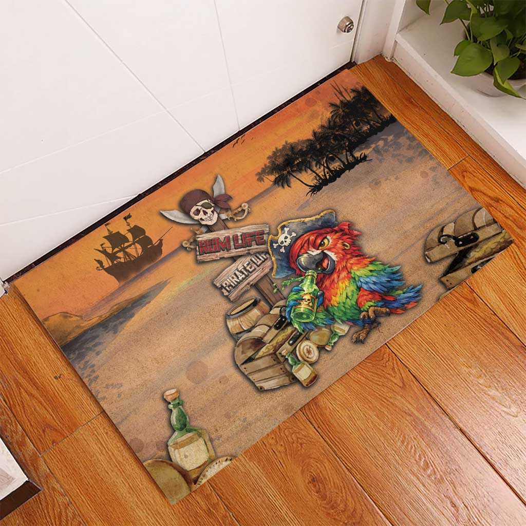 Drunken Pirate Parrot Rubber Doormat Tropical Vibe