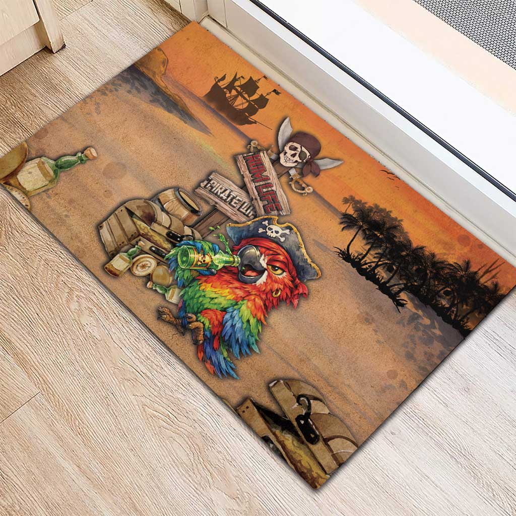 Drunken Pirate Parrot Rubber Doormat Tropical Vibe