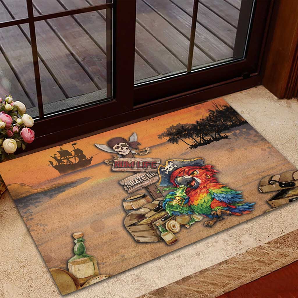 Drunken Pirate Parrot Rubber Doormat Tropical Vibe