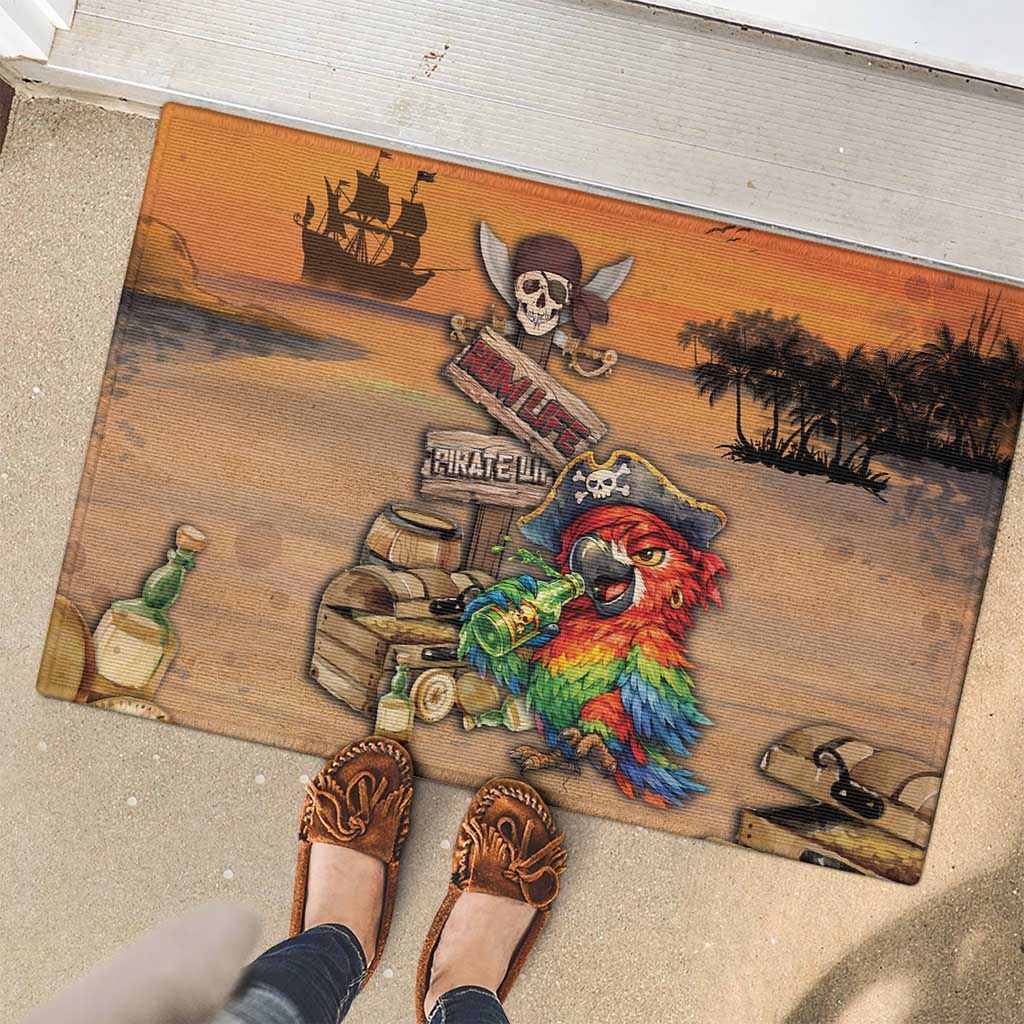 Drunken Pirate Parrot Rubber Doormat Tropical Vibe
