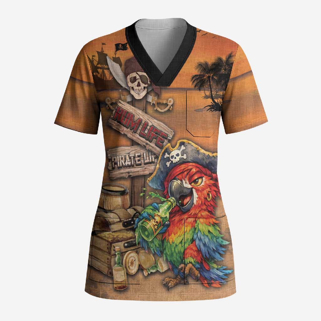 Personalized Drunken Pirate Parrot Scrub Top Tropical Vibe