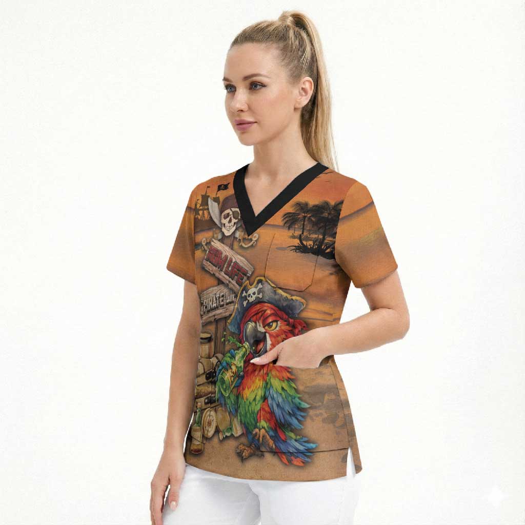 Personalized Drunken Pirate Parrot Scrub Top Tropical Vibe