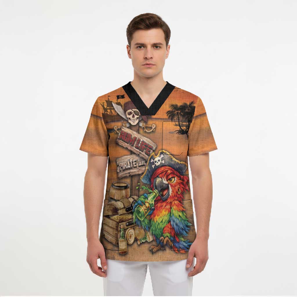 Personalized Drunken Pirate Parrot Scrub Top Tropical Vibe