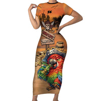 Personalized Drunken Pirate Parrot Short Sleeve Bodycon Dress Tropical Vibe