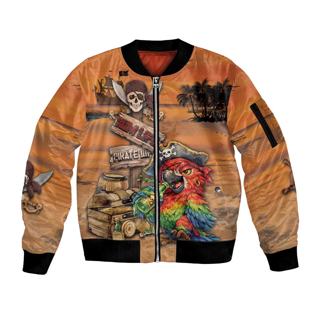 Personalized Drunken Pirate Parrot Sleeve Zip Bomber Jacket Tropical Vibe