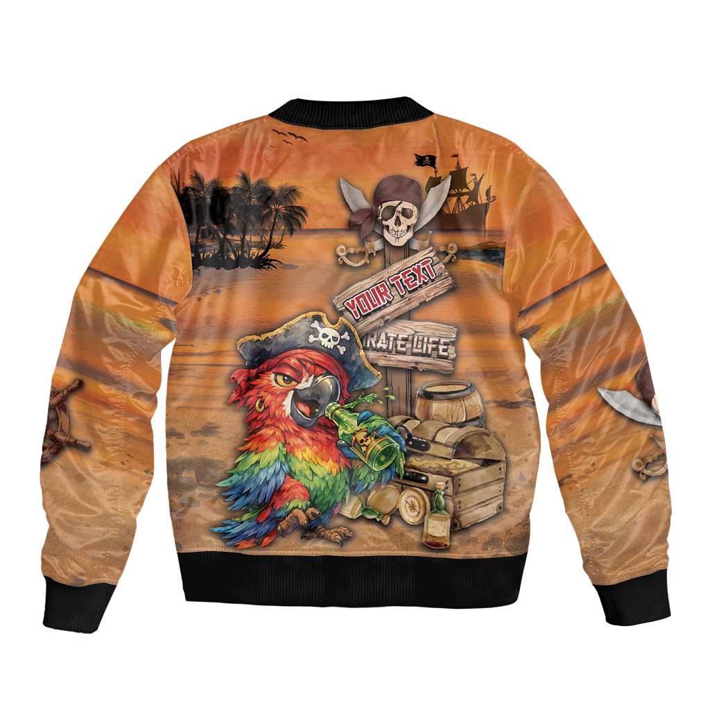 Personalized Drunken Pirate Parrot Sleeve Zip Bomber Jacket Tropical Vibe