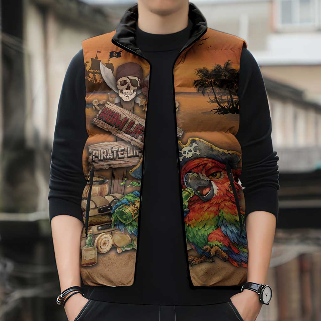Personalized Drunken Pirate Parrot Sleeveless Puffer Jacket Tropical Vibe