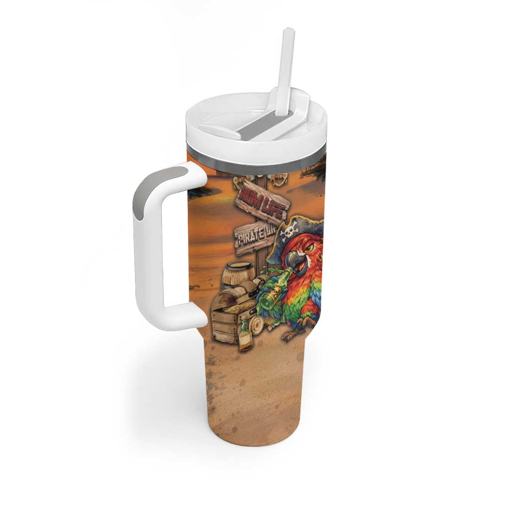 Personalized Drunken Pirate Parrot Tumbler With Handle Tropical Vibe