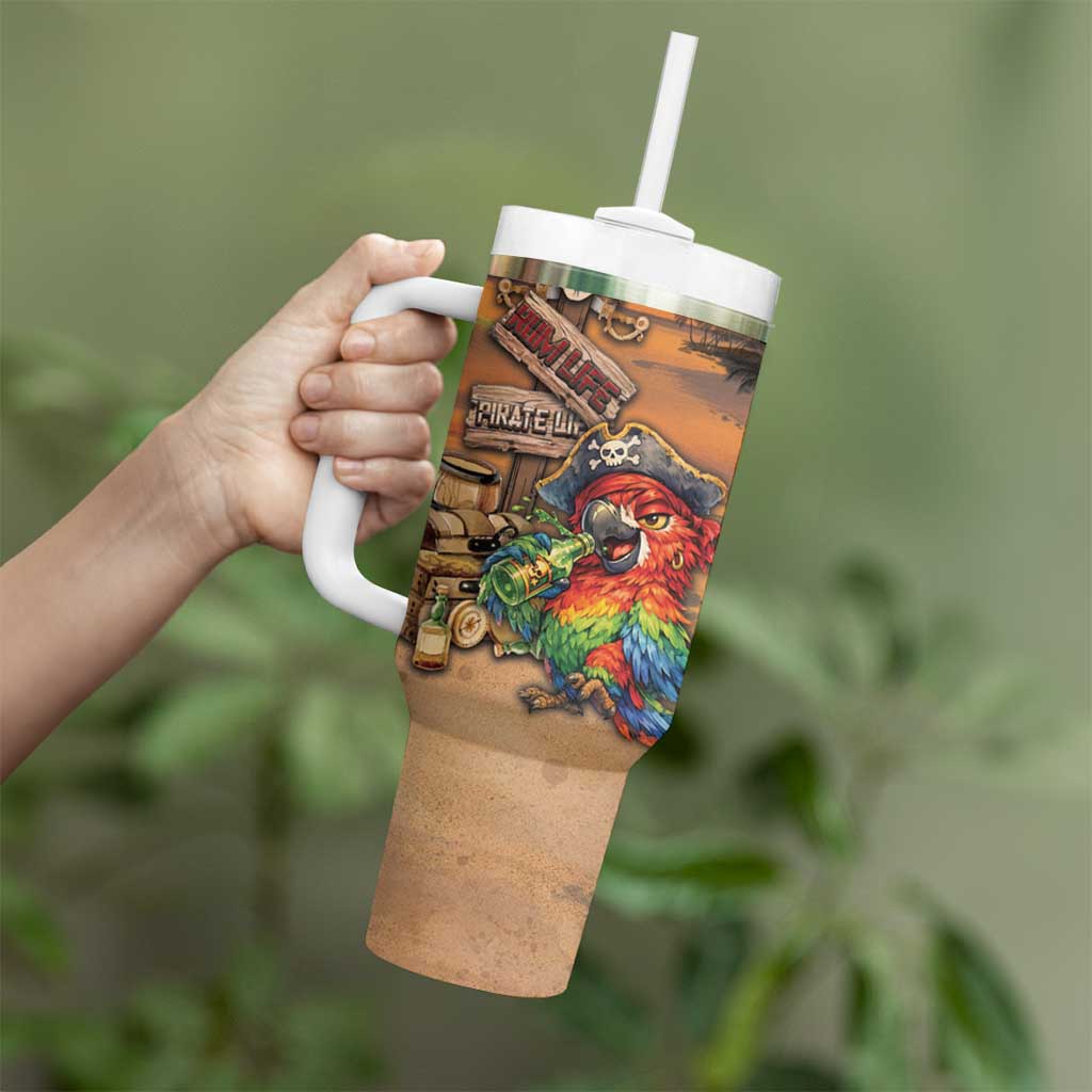 Personalized Drunken Pirate Parrot Tumbler With Handle Tropical Vibe