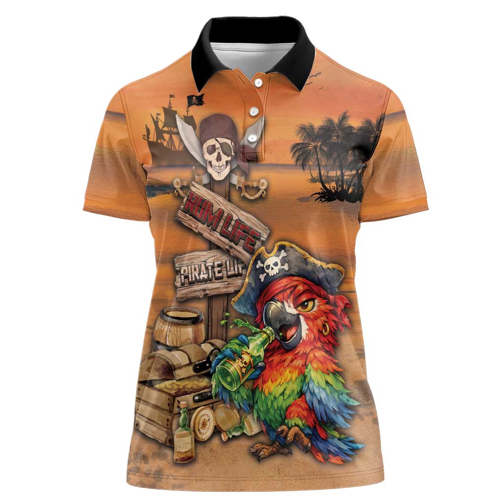 Personalized Drunken Pirate Parrot Women Polo Shirt Tropical Vibe