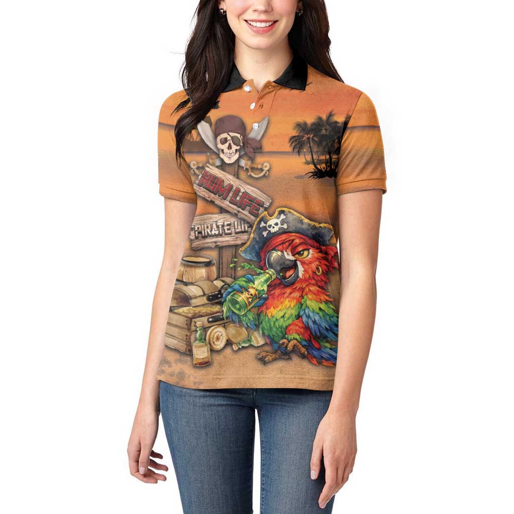 Personalized Drunken Pirate Parrot Women Polo Shirt Tropical Vibe