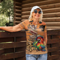 Personalized Drunken Pirate Parrot Women Polo Shirt Tropical Vibe
