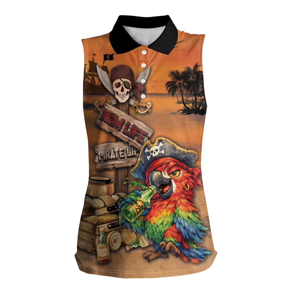 Personalized Drunken Pirate Parrot Women Sleeveless Polo Shirt Tropical Vibe