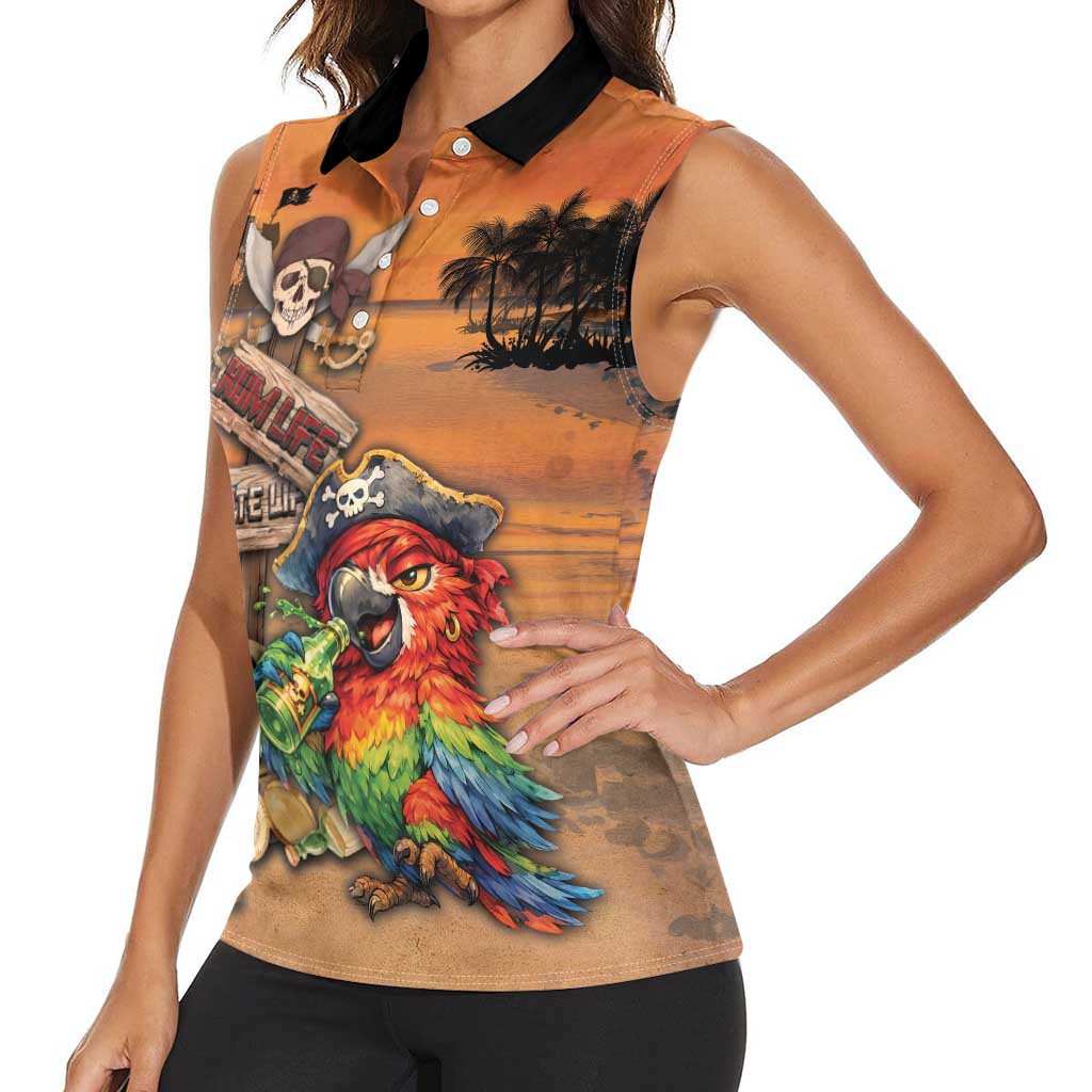 Personalized Drunken Pirate Parrot Women Sleeveless Polo Shirt Tropical Vibe