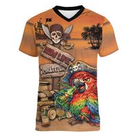 Personalized Drunken Pirate Parrot Women V-Neck T-Shirt Tropical Vibe