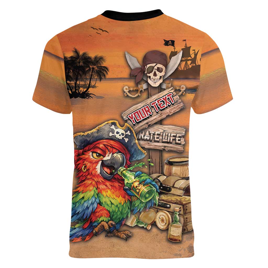 Personalized Drunken Pirate Parrot Women V-Neck T-Shirt Tropical Vibe