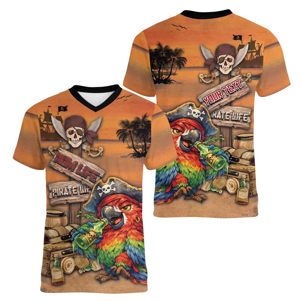 Personalized Drunken Pirate Parrot Women V-Neck T-Shirt Tropical Vibe