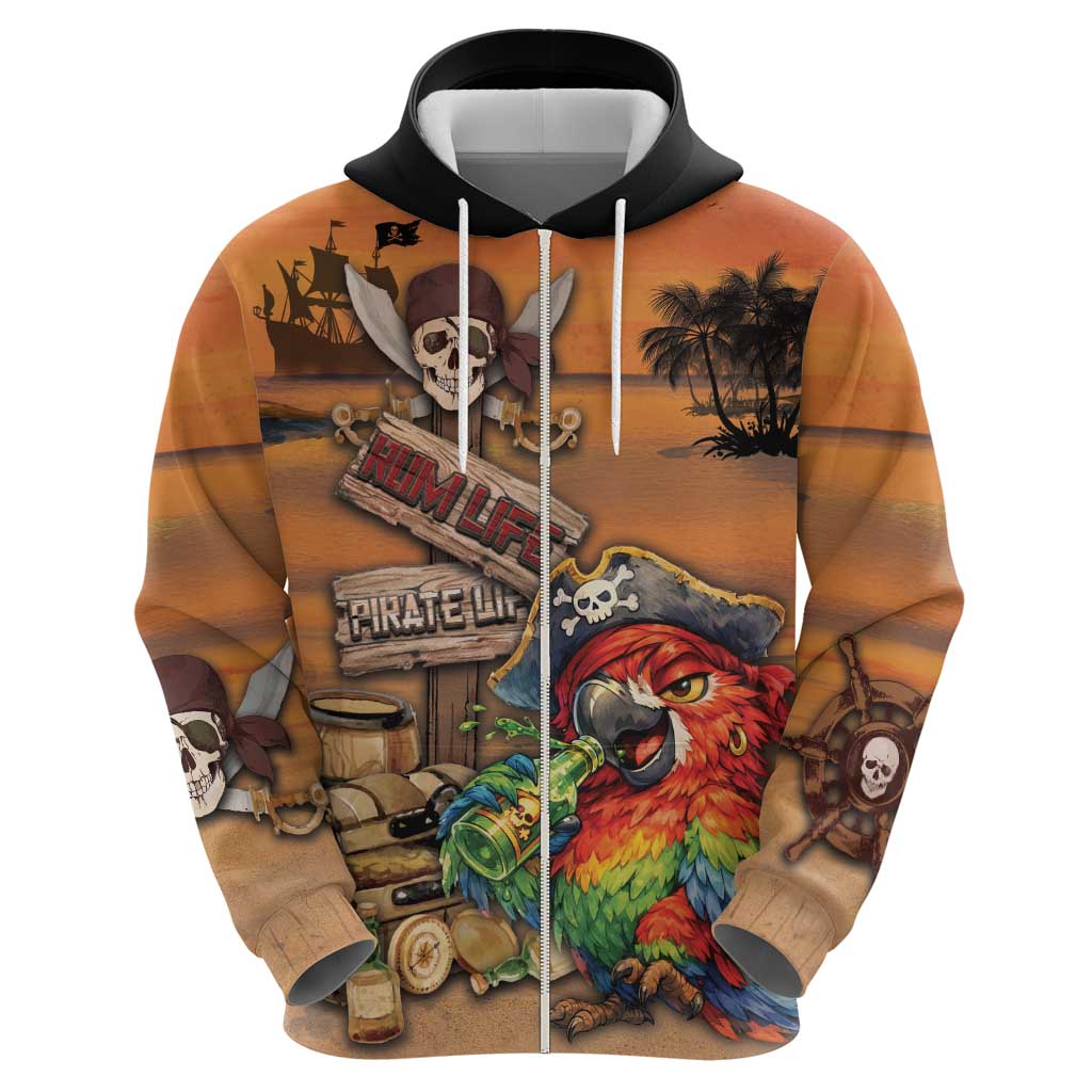 Personalized Drunken Pirate Parrot Zip Hoodie Tropical Vibe