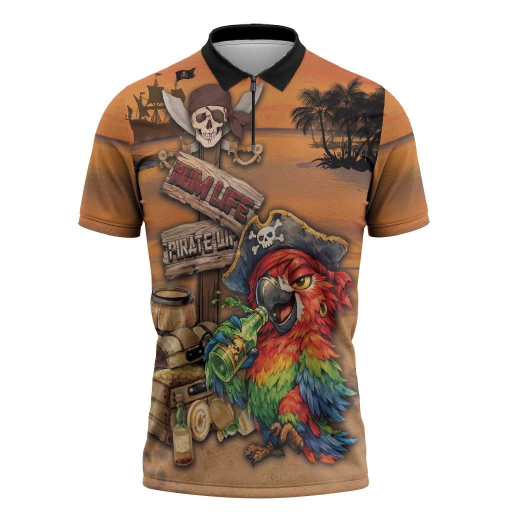 Personalized Drunken Pirate Parrot Zipper Polo Shirt Tropical Vibe