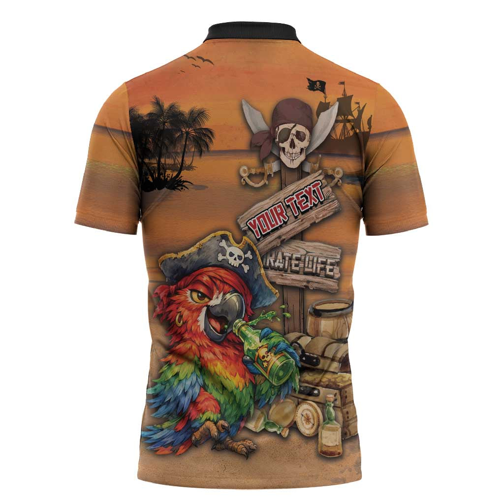 Personalized Drunken Pirate Parrot Zipper Polo Shirt Tropical Vibe