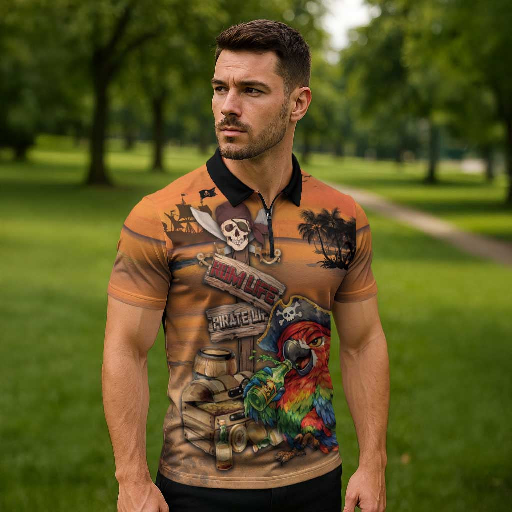 Personalized Drunken Pirate Parrot Zipper Polo Shirt Tropical Vibe
