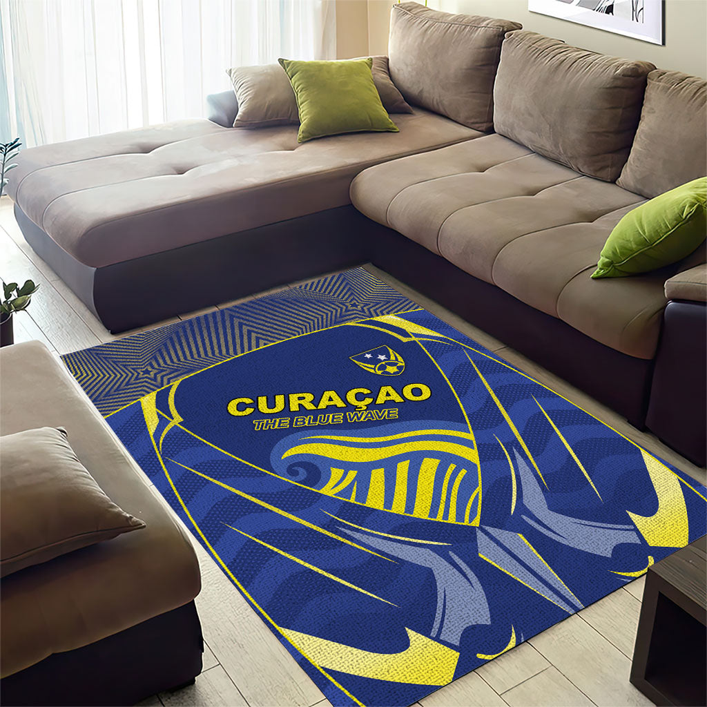 Curacao Football Area Rug Blue Wave Geometric Caribbean Sports Motif