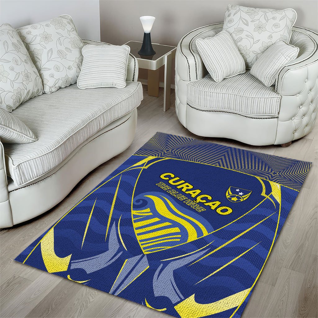 Curacao Football Area Rug Blue Wave Geometric Caribbean Sports Motif