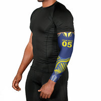 Custom Curacao Football Arm Sleeves Blue Wave Geometric Caribbean Sports Motif