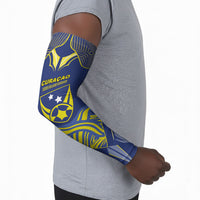 Custom Curacao Football Arm Sleeves Blue Wave Geometric Caribbean Sports Motif