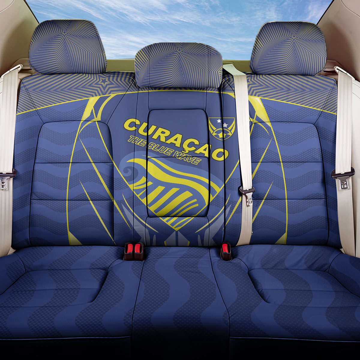 Curacao Football Back Car Seat Cover Blue Wave Geometric Caribbean Sports Motif