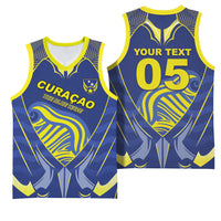 Custom Curacao Football Basketball Jersey Blue Wave Geometric Caribbean Sports Motif