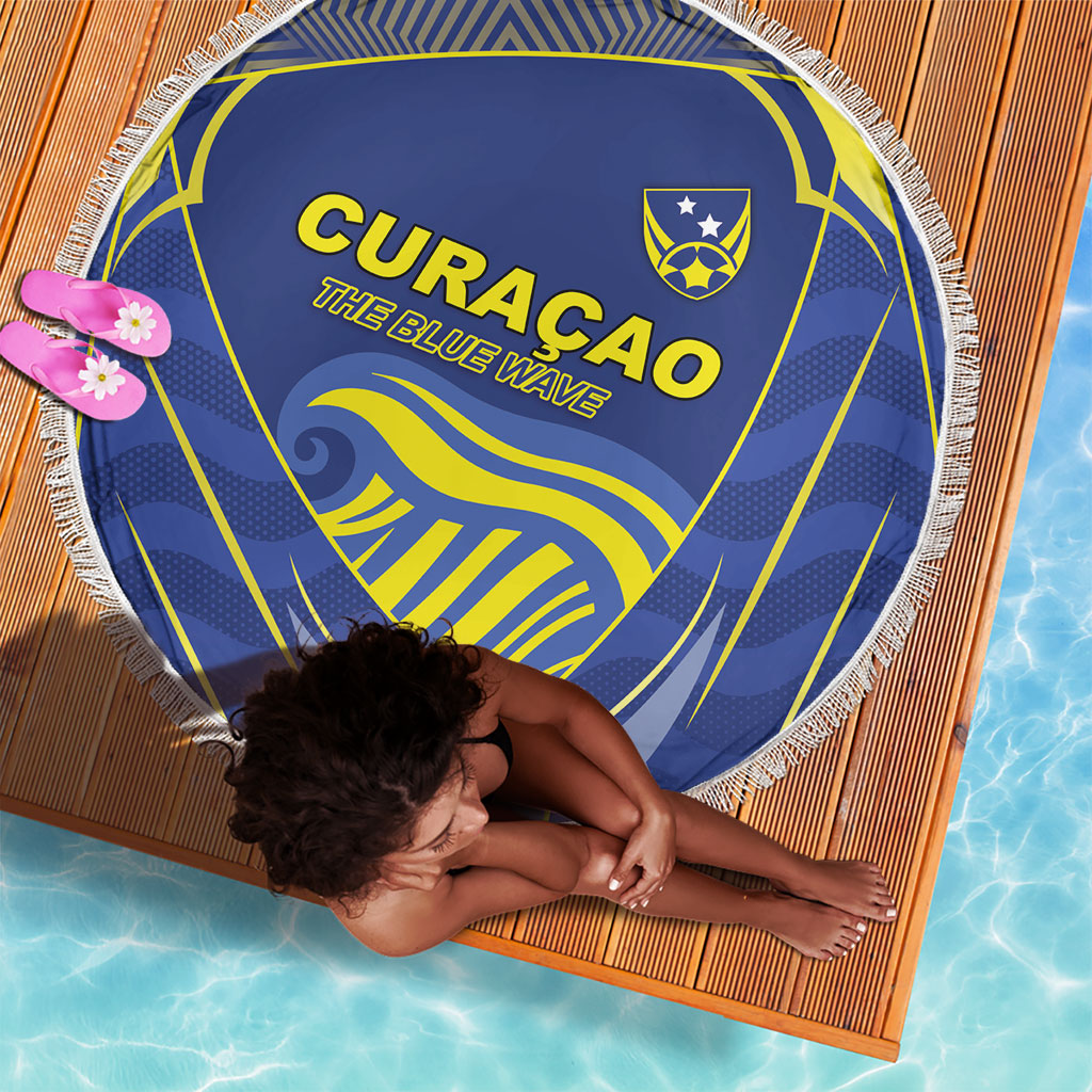 Curacao Football Beach Blanket Blue Wave Geometric Caribbean Sports Motif