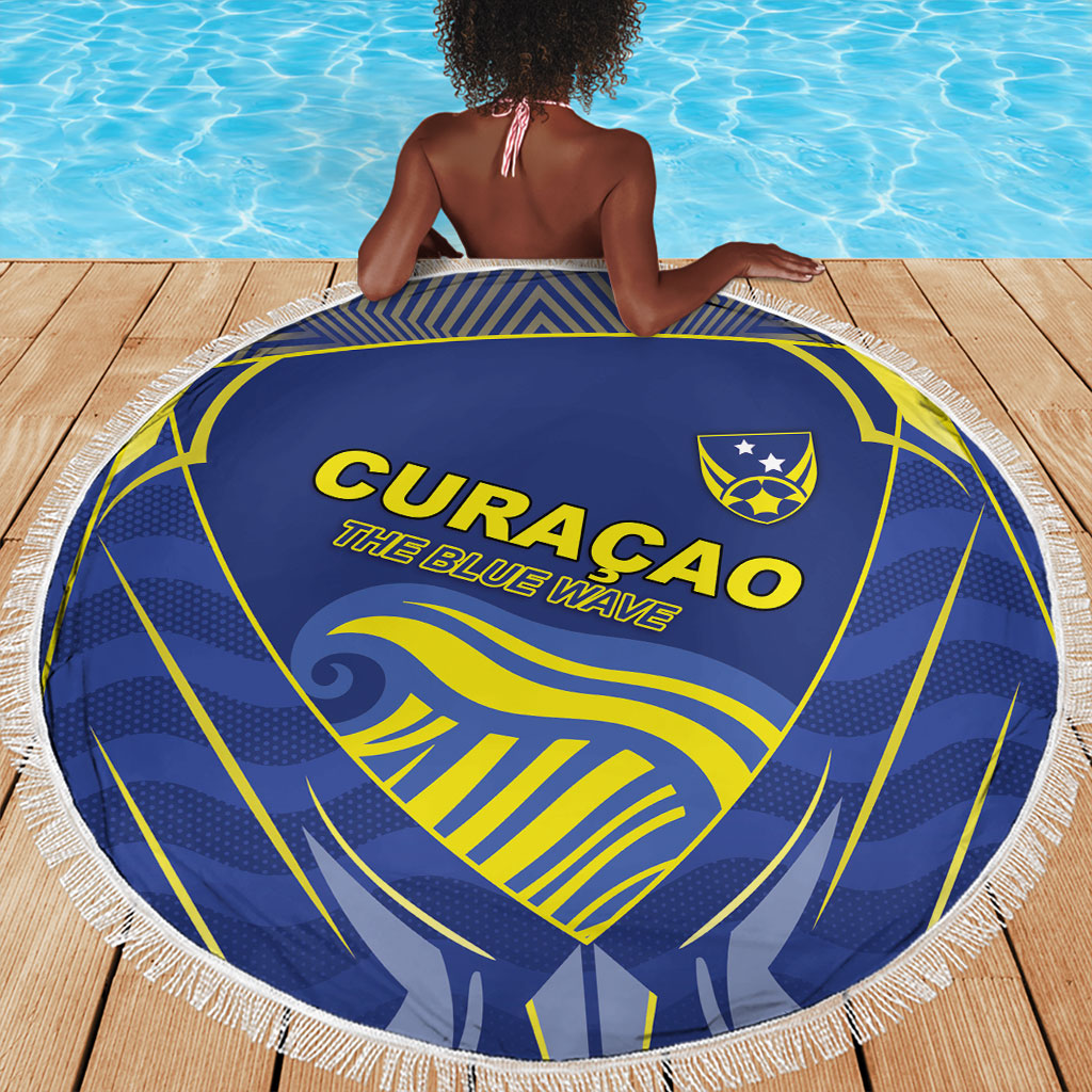 Curacao Football Beach Blanket Blue Wave Geometric Caribbean Sports Motif
