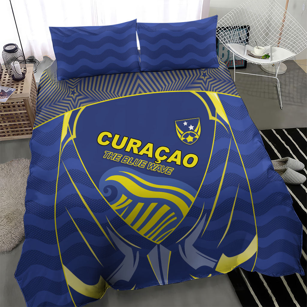 Curacao Football Bedding Set Blue Wave Geometric Caribbean Sports Motif