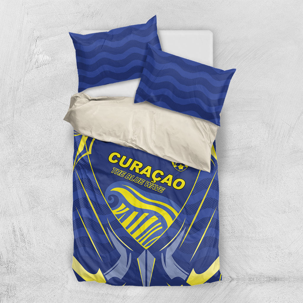 Curacao Football Bedding Set Blue Wave Geometric Caribbean Sports Motif