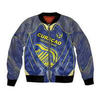 Custom Curacao Football Bomber Jacket Blue Wave Geometric Caribbean Sports Motif