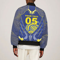 Custom Curacao Football Bomber Jacket Blue Wave Geometric Caribbean Sports Motif