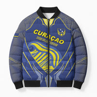 Custom Curacao Football Bomber Puffer Jacket Blue Wave Geometric Caribbean Sports Motif