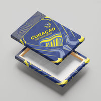 Curacao Football Canvas Wall Art Blue Wave Geometric Caribbean Sports Motif