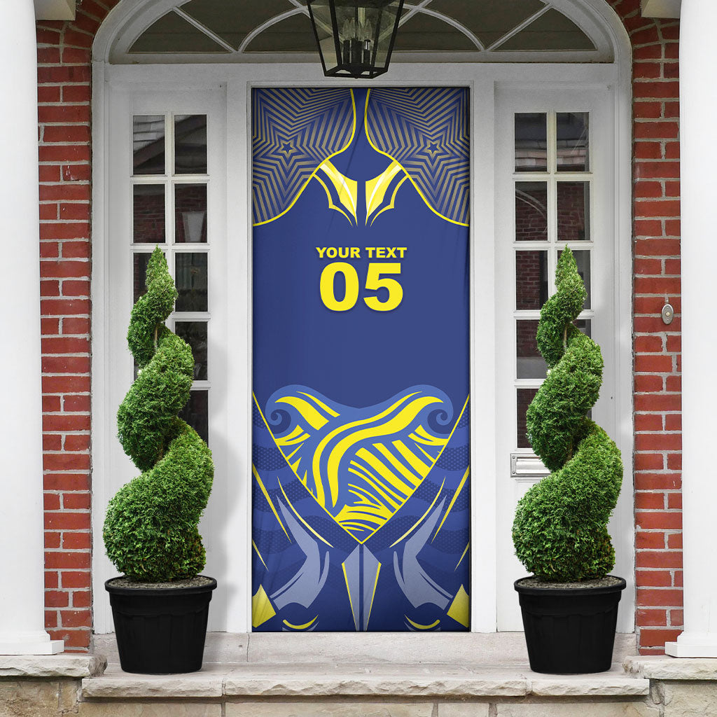 Custom Curacao Football Door Cover Blue Wave Geometric Caribbean Sports Motif