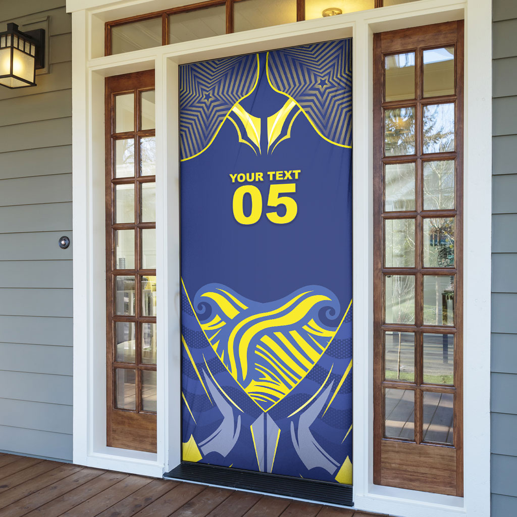 Custom Curacao Football Door Cover Blue Wave Geometric Caribbean Sports Motif