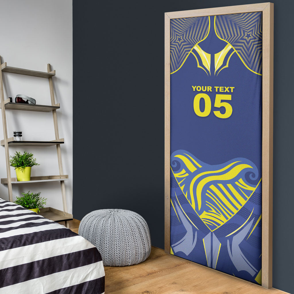 Custom Curacao Football Door Cover Blue Wave Geometric Caribbean Sports Motif
