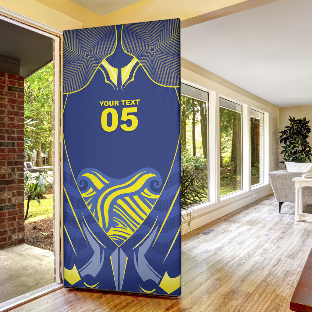 Custom Curacao Football Door Cover Blue Wave Geometric Caribbean Sports Motif