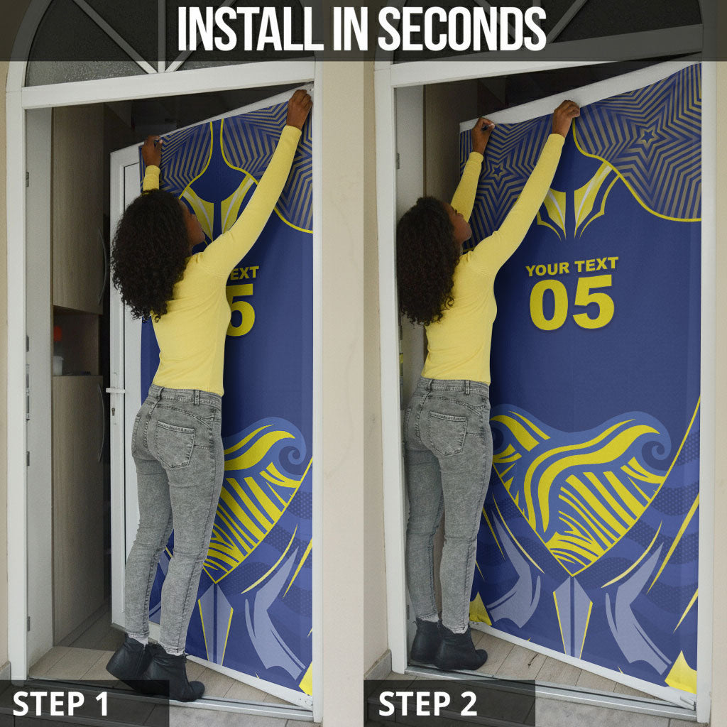 Custom Curacao Football Door Cover Blue Wave Geometric Caribbean Sports Motif