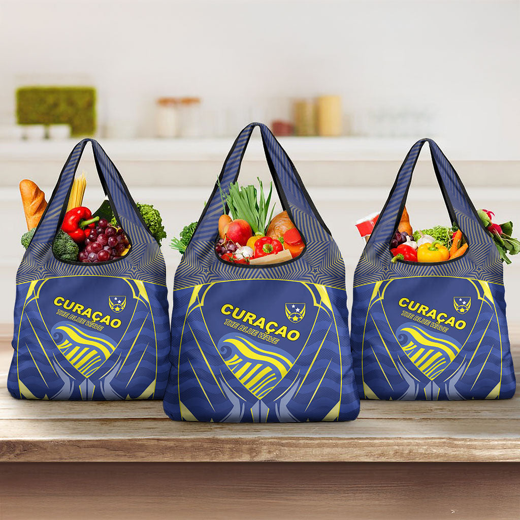 Curacao Football Grocery Bag Blue Wave Geometric Caribbean Sports Motif